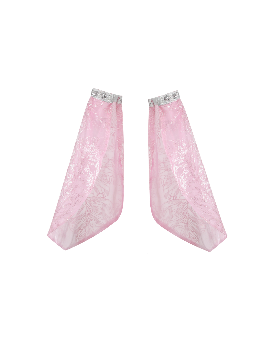 Selene-Pink-SLEEVES ONLY: Semi-transparent pink detachable flare sleeves with silver trim at the top, shown on a white background.