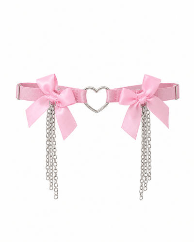 Bowties with Heart Ring Leg Garter- Pink