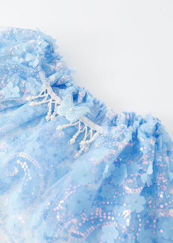Floral Sequin Micro Skirt - Blue - ChillFit Rave