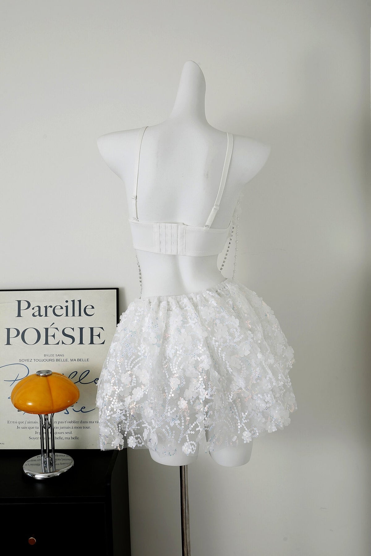 Floral Sequin Mini Skirt - White - ChillFit Rave
