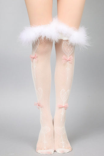 Hosiery - Feather Heart Fishnets White - Chill Fit Rave