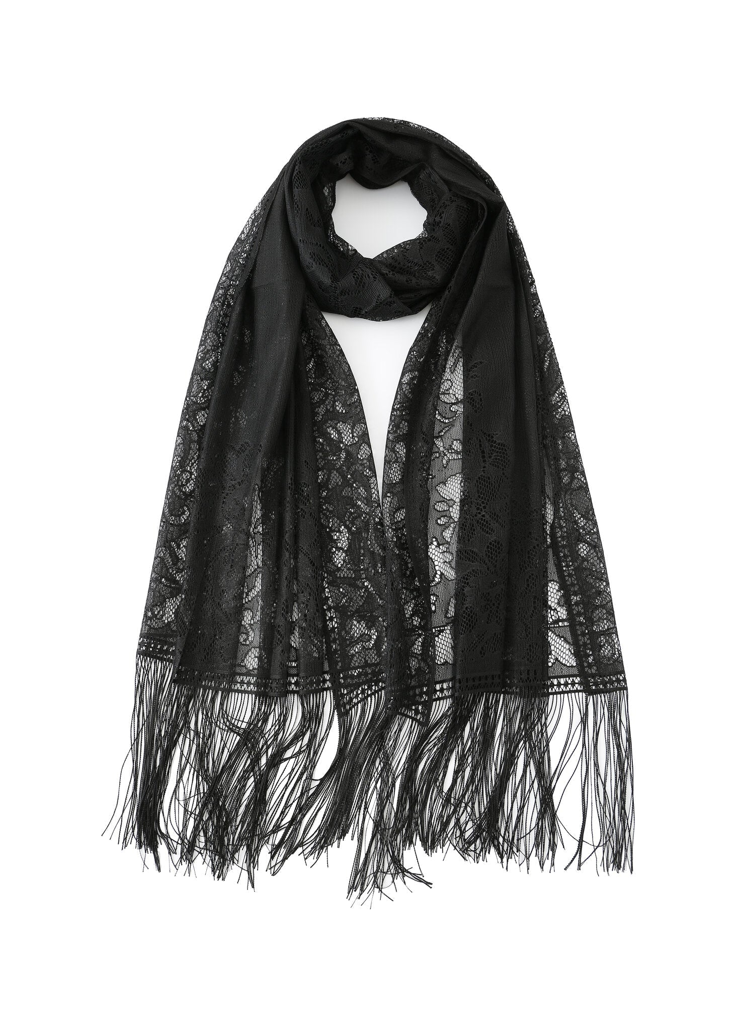 Pashmina - Fringed Black Lace - Chill Fit Rave