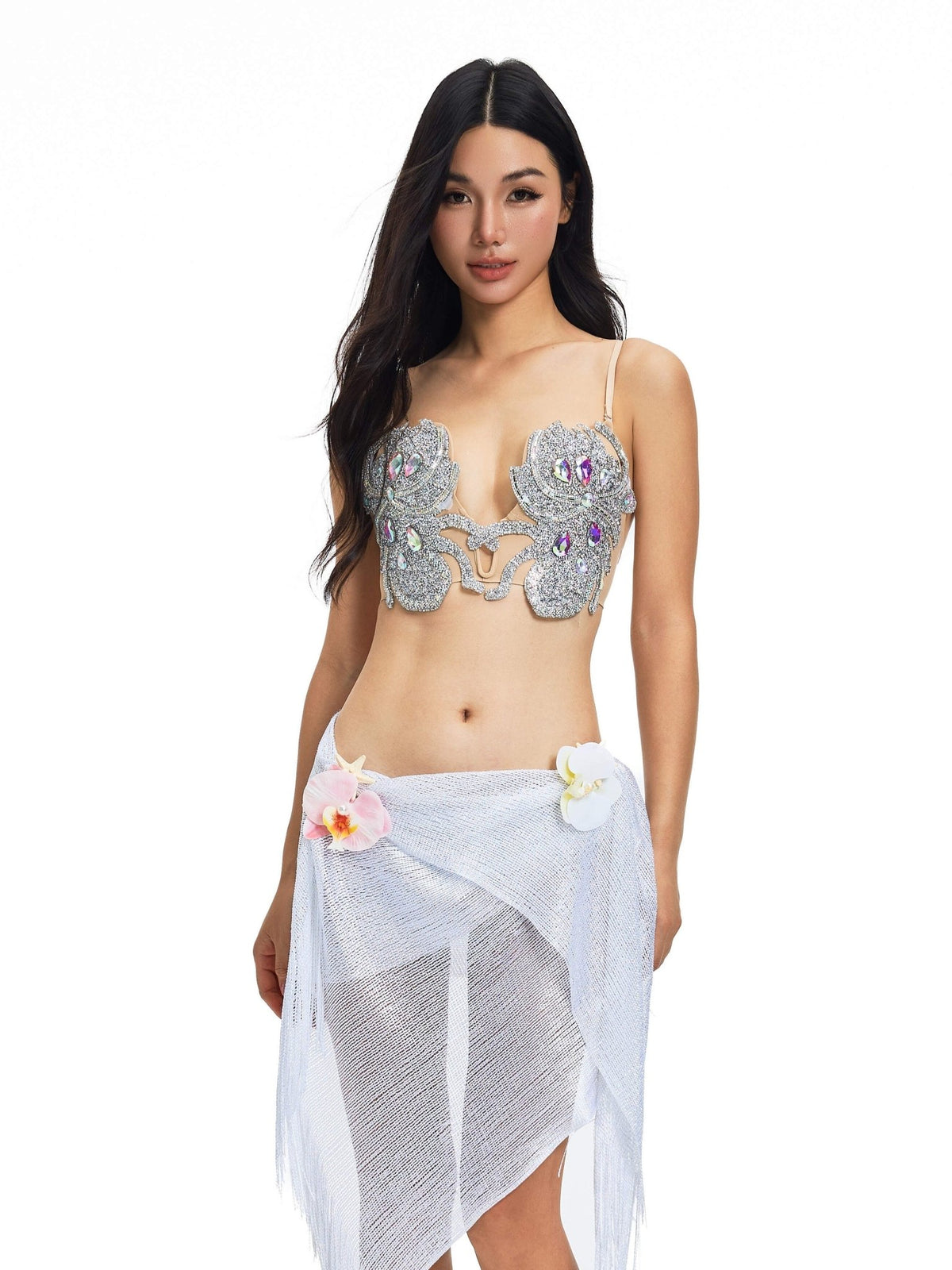 Pashmina-White Sheer Fringe - ChillFit Rave