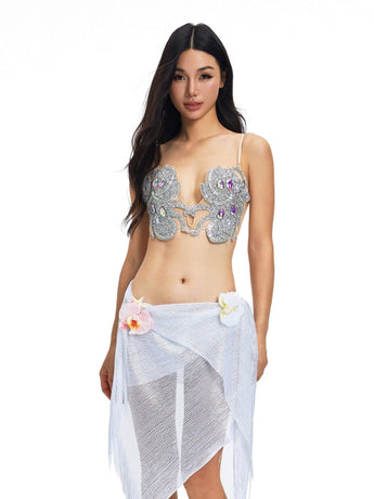 Pashmina-White Sheer Fringe - ChillFit Rave