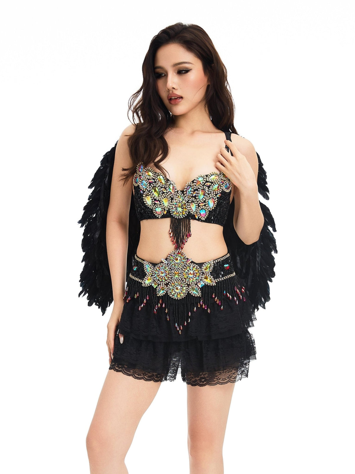 Petal Lace Mini Shorts - Black - ChillFit Rave