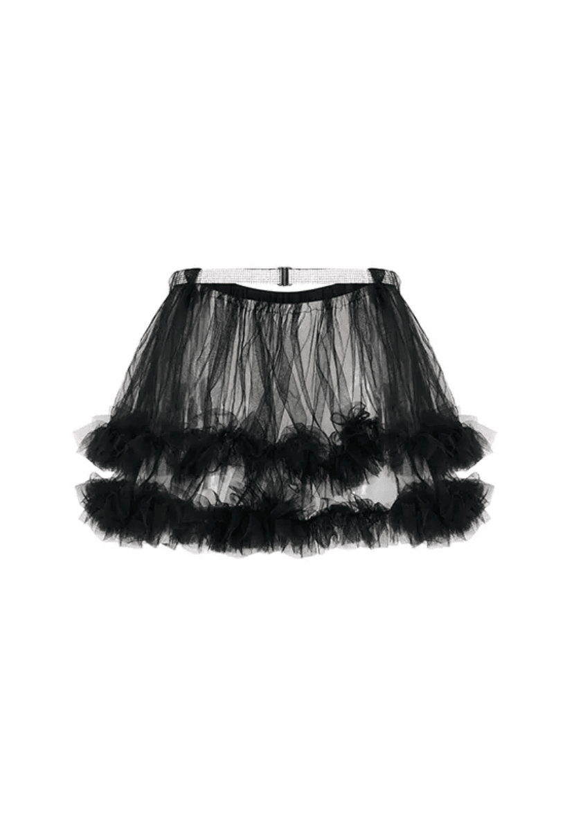 Plain Mesh Mini Skirt - Black - Chill Fit Rave