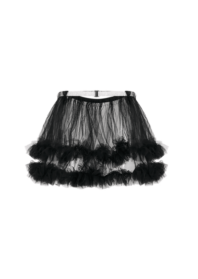 Plain Mesh Mini Skirt - Black