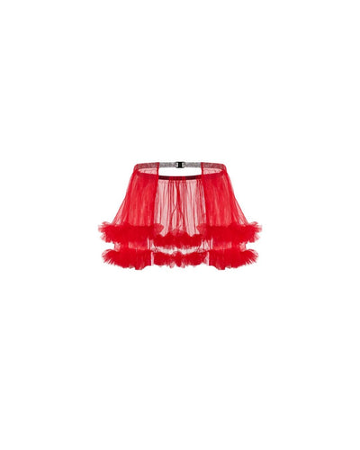 Plain Mesh Mini Skirt - Red