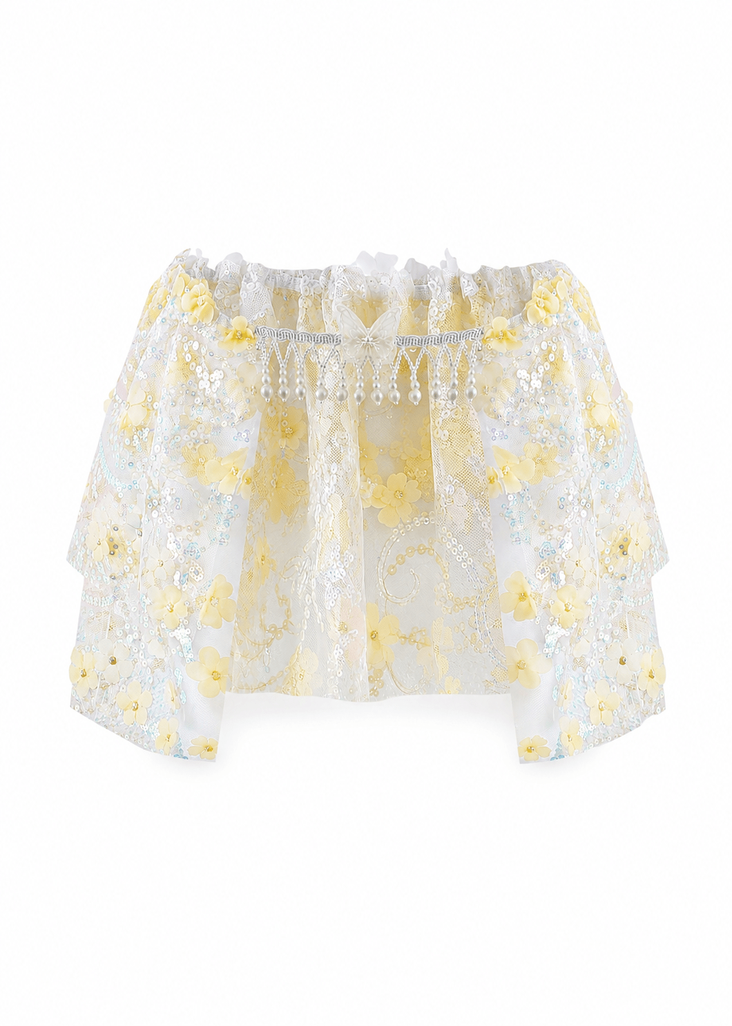 Yellow Floral Sequin-Mini Skirt - ChillFit Rave