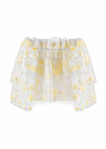 Yellow Floral Sequin-Mini Skirt - ChillFit Rave