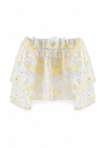 Yellow Floral Sequin-Mini Skirt